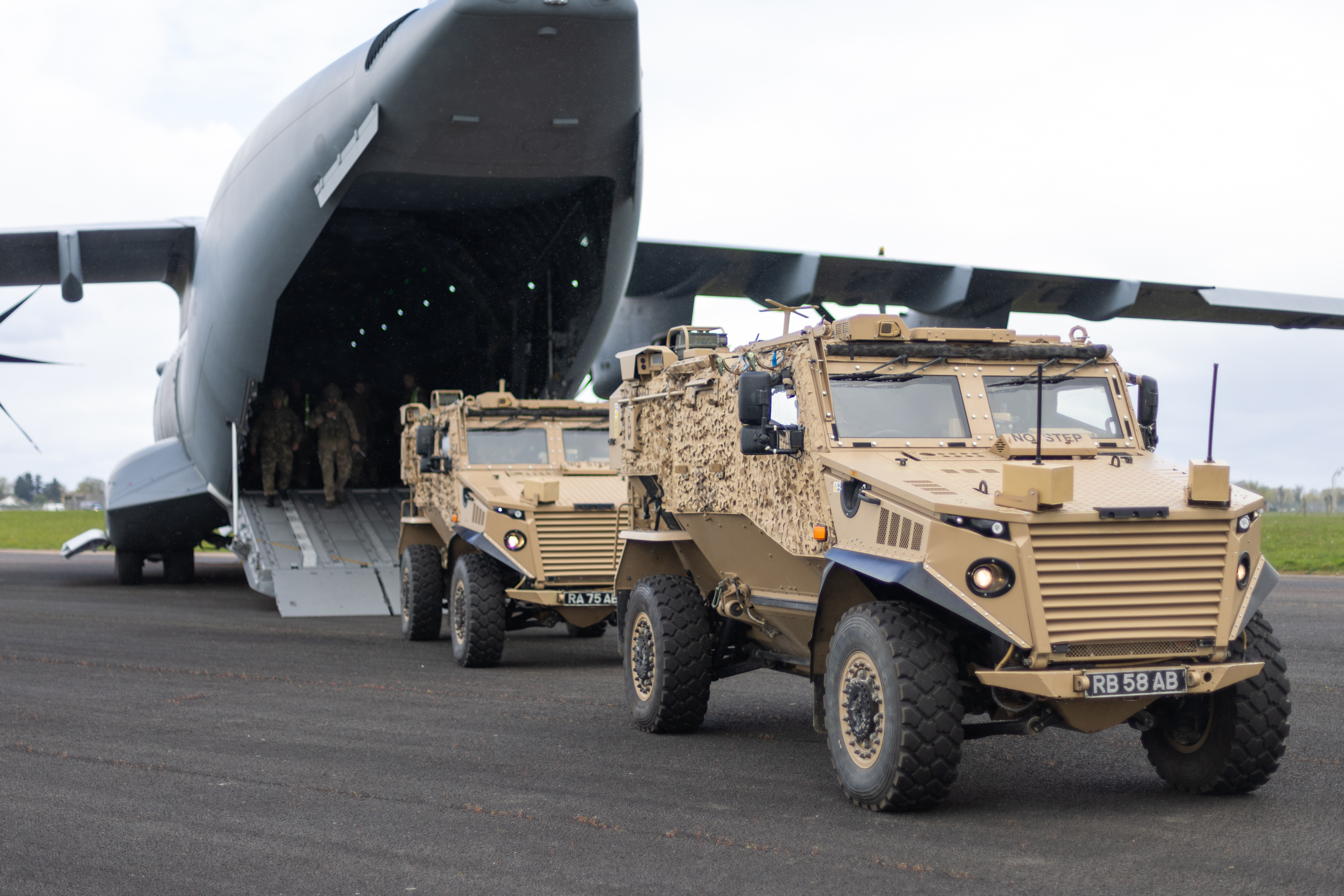 Photo: 1 Squadron RAF Regiment's Foxhound Armoured Vehicles being loaded into an Atlas C Mk.1 aircraftA400.